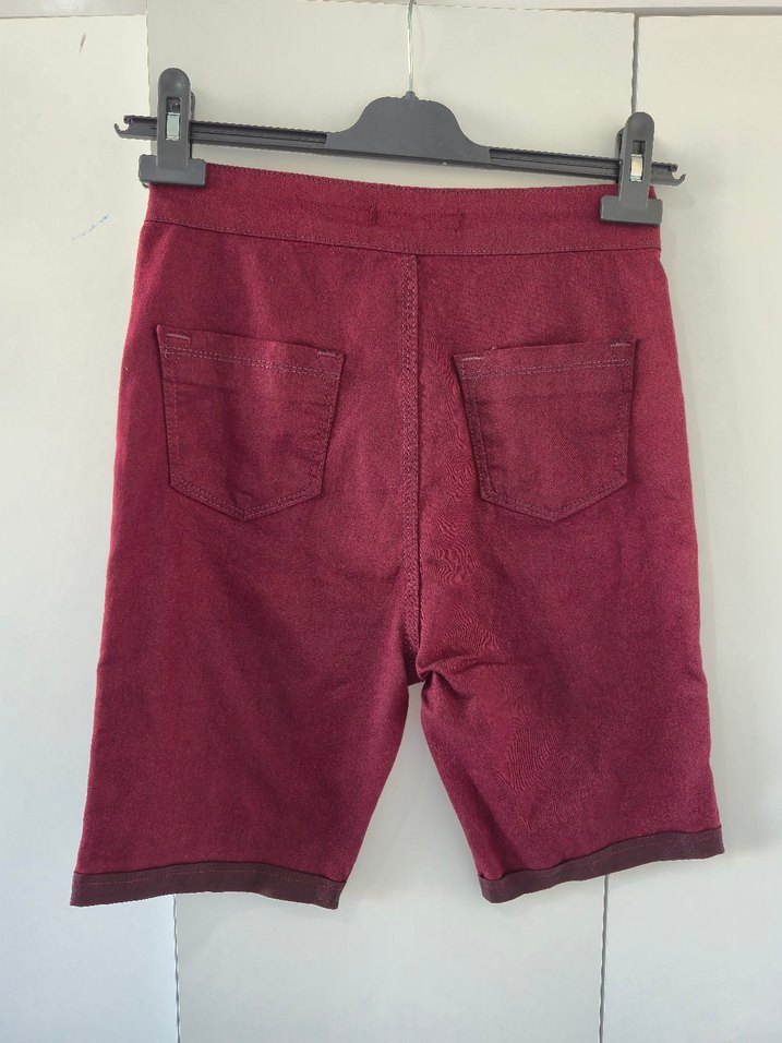 Bordo Düğmeli Kadın Bermuda Şort - Görsel 5