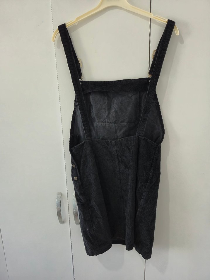 Siyah Kadife Askılı Midi Salopet - Görsel 5