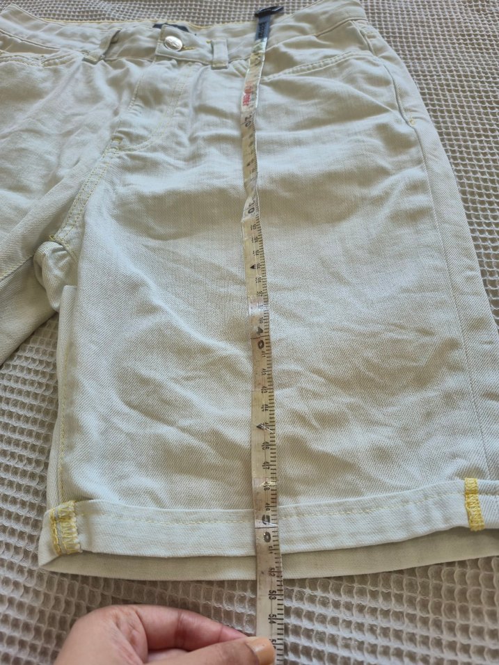 Beyaz Kadın Loose Fit Denim Bermuda Şort - Görsel 5