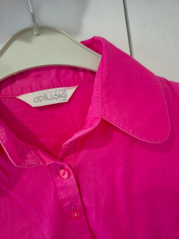 Pembe Kısa Kollu Düğmeli Gömlek - Görsel 3