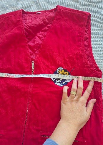 Vintage Nakışlı Kırmızı Fermuarlı Yelek - Görsel 6