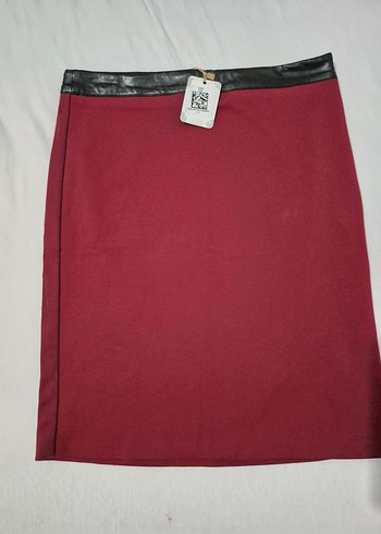 Bordo Deri Kemerli Kalem Etek