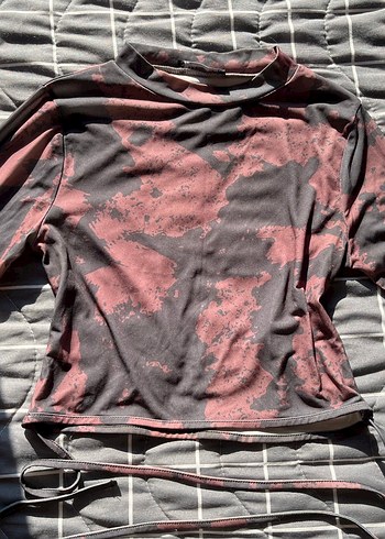 Uzun Kollu Gri Tie-Dye Bluz