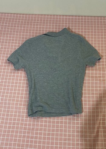 Crop Gri Kısa Kollu Polo Tişört