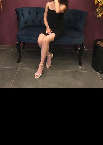 Siyah ip askı mini Elbise - Görsel 4