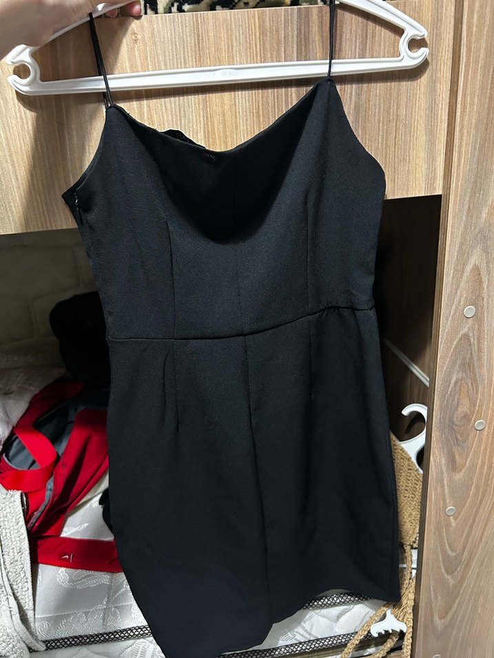 Siyah ip askı mini Elbise - Görsel 2