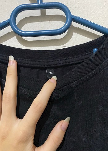 xs Beden Siyah Bağlama Desenli Keten Kadın Sweatshirt