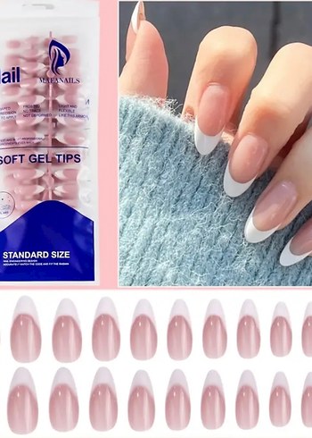 Bej Pastel Fransız takma Tırnak soft gel tips 12li - Görsel 3