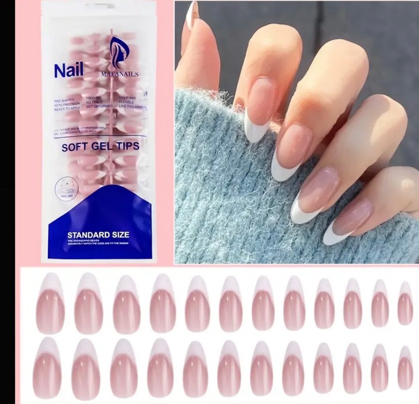 Bej Pastel Fransız takma Tırnak soft gel tips 12li - Görsel 3