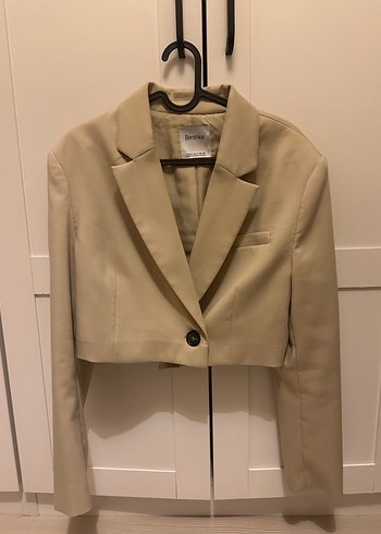 Bej Crop Blazer Ceket