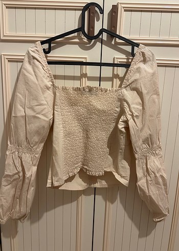 Bershka Bej Midi Bluz, Uzun Kollu, Düğmeli