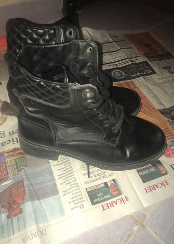 Siyah Deri Tokalı Blok Topuklu Punk Bot - Görsel 3