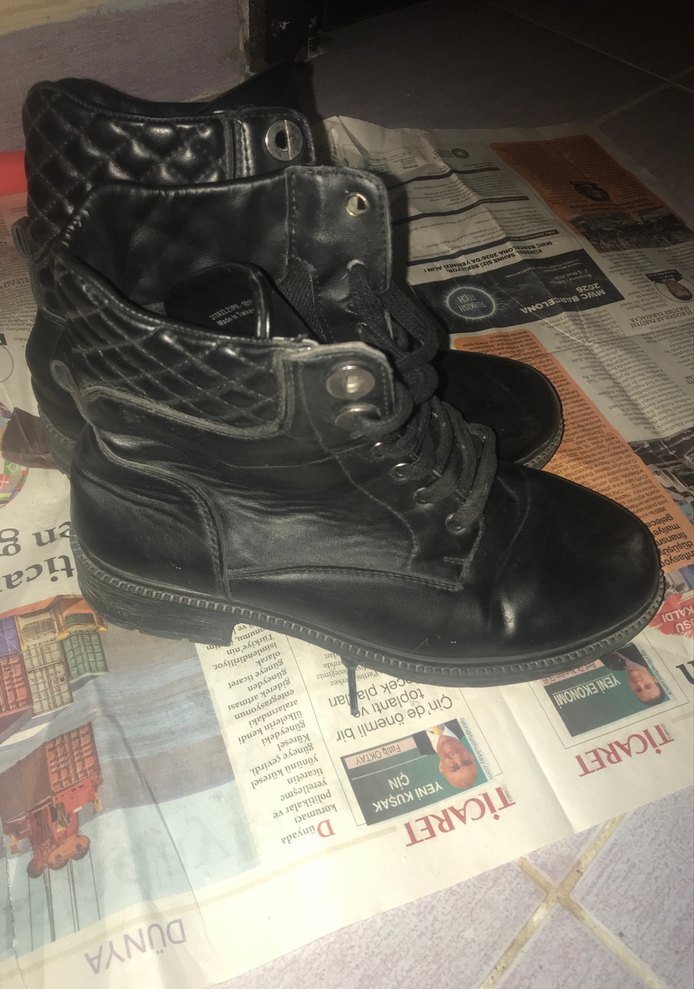 Siyah Deri Tokalı Blok Topuklu Punk Bot - Görsel 3