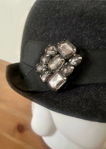 Mudo taş süslü yün fötr şapka - Görsel 5