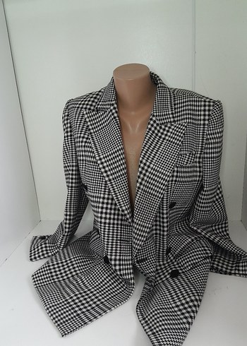 Düğmeli Gri Kareli Kadın Blazer