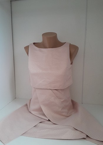 Pudra Pembe Drapeli Kolsuz Elbise