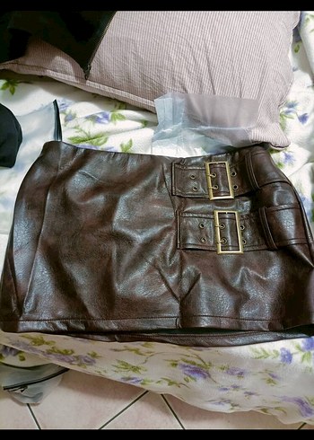 Kahverengi Deri Kemerli Mini Etek - Görsel 3