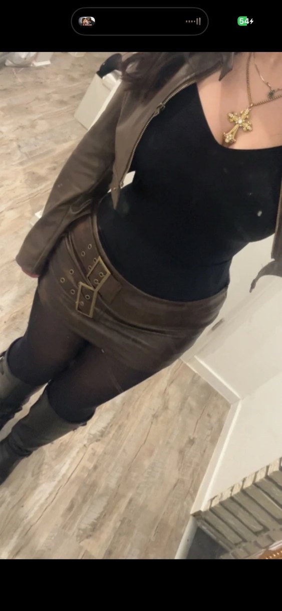 Kahverengi Deri Kemerli Mini Etek - Görsel 4