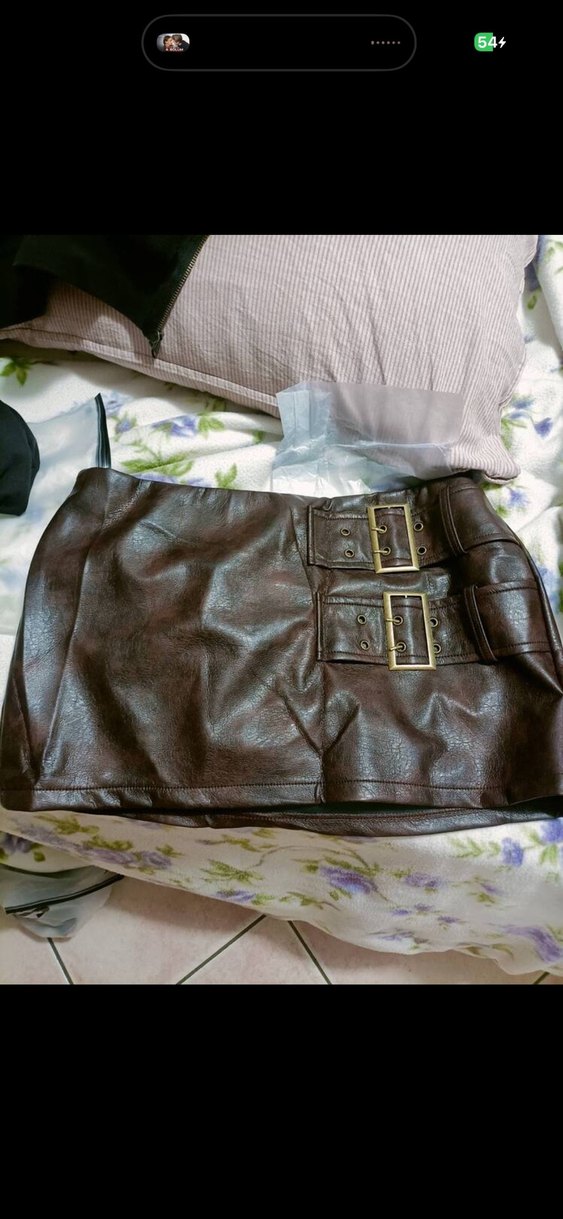 Kahverengi Deri Kemerli Mini Etek - Görsel 3