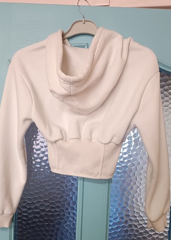 Fermuarlı Beyaz Kadın Sweatshirt - Görsel 2