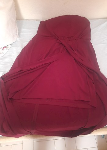 Diğer Bordo Midi Drapeli Kolsuz Abiye Elbise