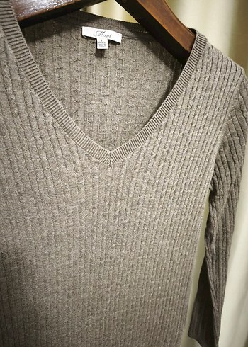 mavi jeans Bej V Yaka Örgü Kadın Kazak - Görsel 5