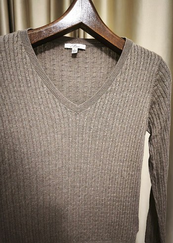 mavi jeans Bej V Yaka Örgü Kadın Kazak - Görsel 7