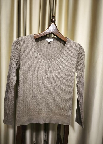 mavi jeans Bej V Yaka Örgü Kadın Kazak - Görsel 3