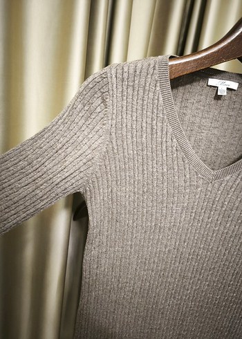 mavi jeans Bej V Yaka Örgü Kadın Kazak - Görsel 4