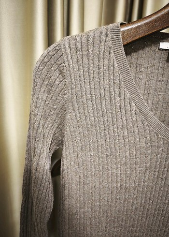 mavi jeans Bej V Yaka Örgü Kadın Kazak - Görsel 6