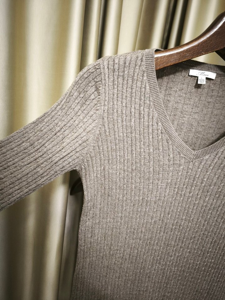 mavi jeans Bej V Yaka Örgü Kadın Kazak - Görsel 4