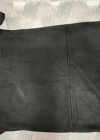 Siyah Süet V Yaka Kısa Kollu Midi Elbise - Görsel 8