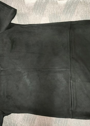 Siyah Süet V Yaka Kısa Kollu Midi Elbise - Görsel 11