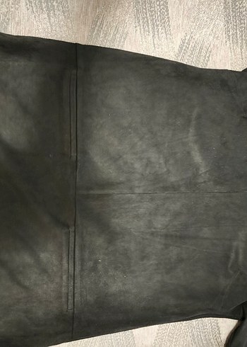 Siyah Süet V Yaka Kısa Kollu Midi Elbise - Görsel 5