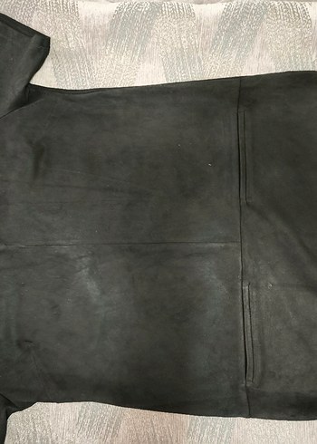 Siyah Süet V Yaka Kısa Kollu Midi Elbise - Görsel 9