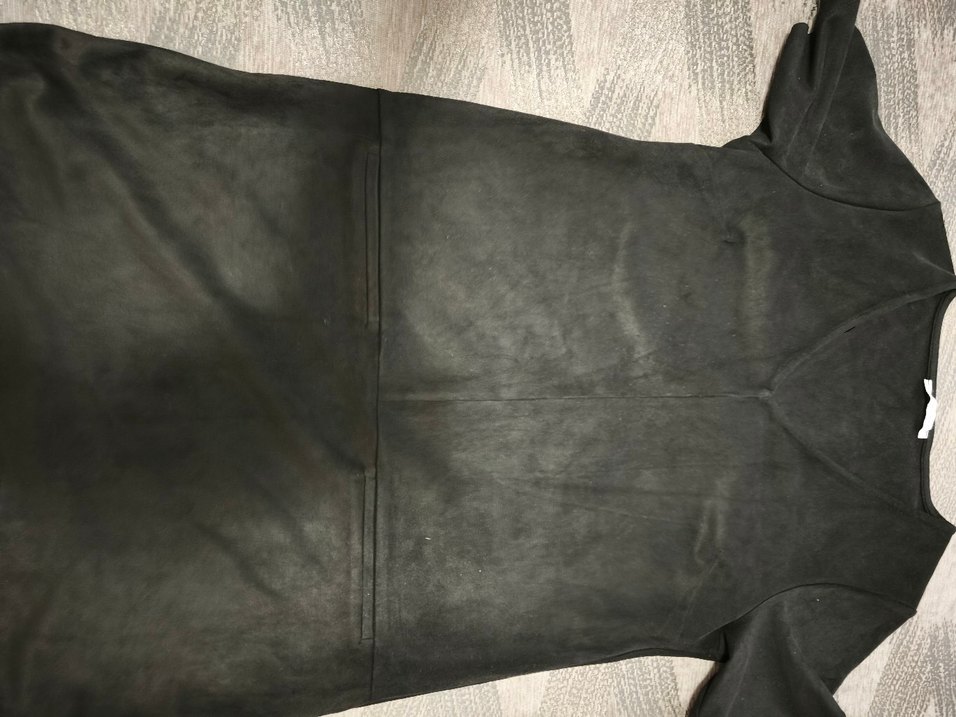 Siyah Süet V Yaka Kısa Kollu Midi Elbise - Görsel 5