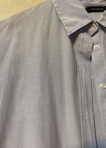 Mavi Pamuklu Rahat Kesim Kadın Gömlek - Görsel 4