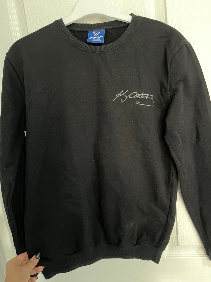 Mustafa Kemal Atatürk baskılı Fermuarlı Siyah Kadın sweatshirt - Görsel 2
