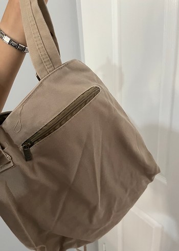 Düğmeli Bej Deri Kadın Çanta - Görsel 5