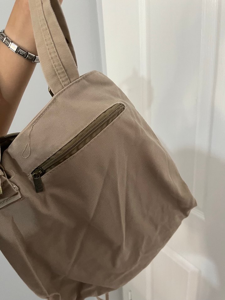 Düğmeli Bej Deri Kadın Çanta - Görsel 5