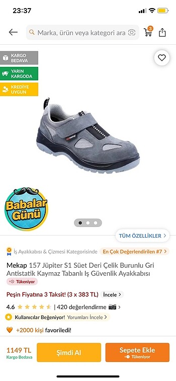 43 Beden Mekap çelik burunlu iş ayakkabısı