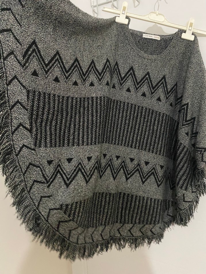 Çocuk Gri Triko Panço - Görsel 3