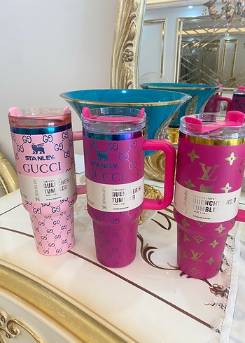 Renkli Pembe Gucci Stanley Termos Bardaklar