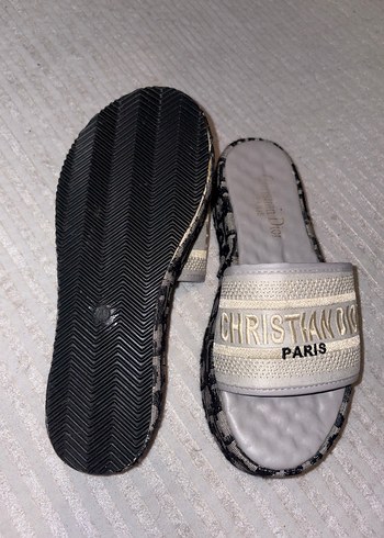 Dior Gri Platform Topuklu Nakışlı Kadın Terlik