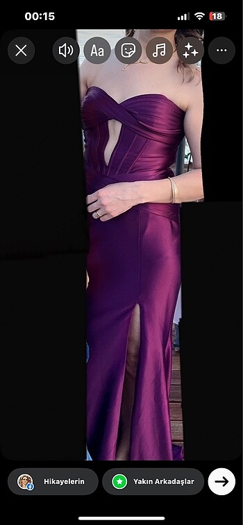 Oleg Cassini Saten straplez abiye gece elbisesi