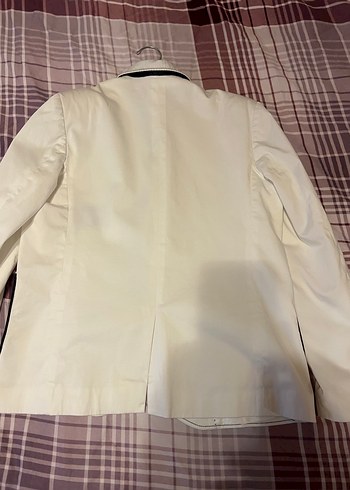 Düğmeli Beyaz Pamuklu Midi Ceket - Görsel 4