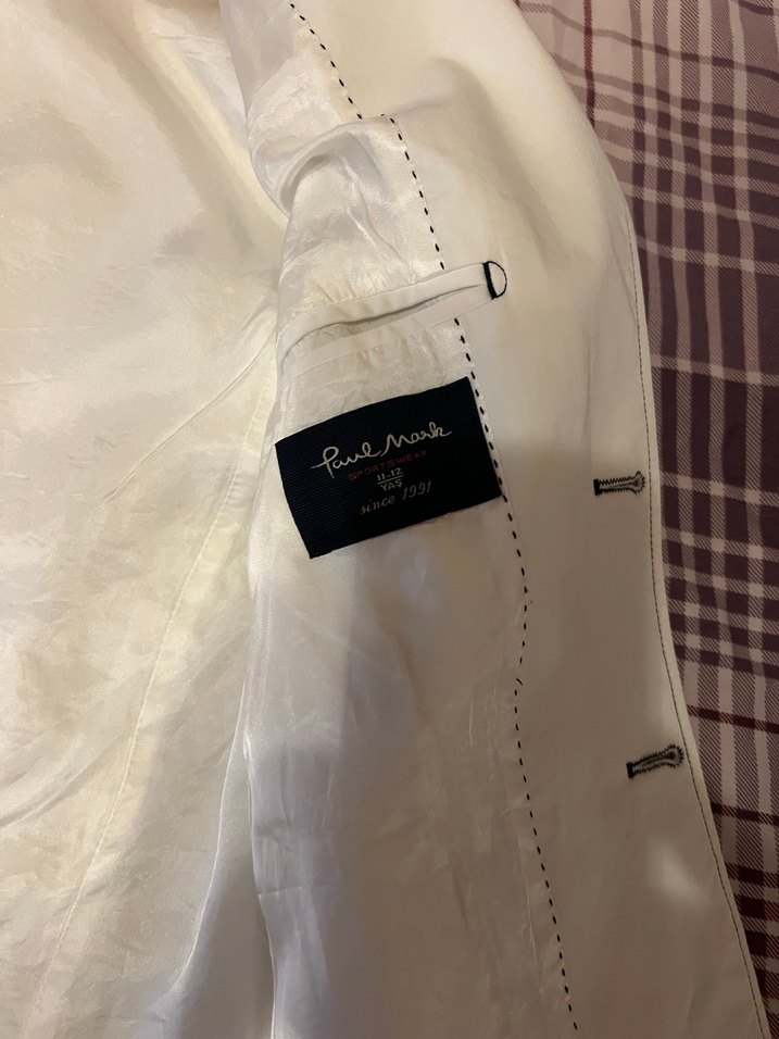 Düğmeli Beyaz Pamuklu Midi Ceket - Görsel 3