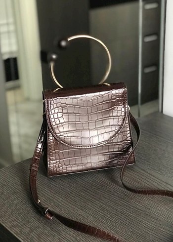 Kahverengi Deri Yılan Desenli Kadın Çanta - Görsel 2