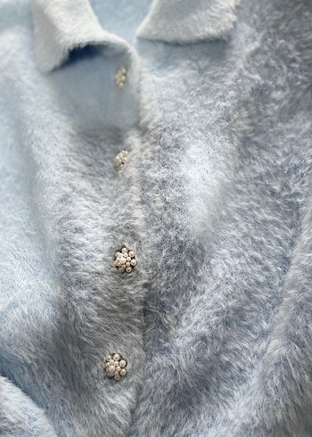 Mavi Kısa Peluş Kadın Kazak - Görsel 2