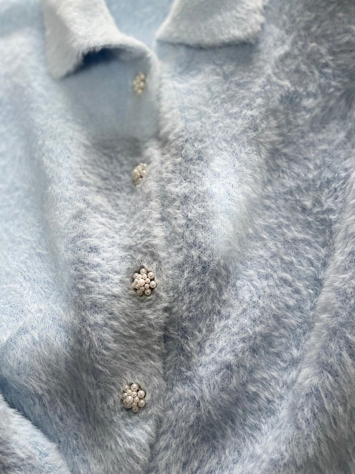 Mavi Kısa Peluş Kadın Kazak - Görsel 2